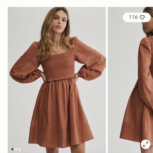 Anthropologie Erin Fetherston Rust Smocked Bodice Midi Dress
